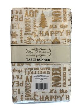 Metallic Gold & Cream Christmas Holiday Table Runner
